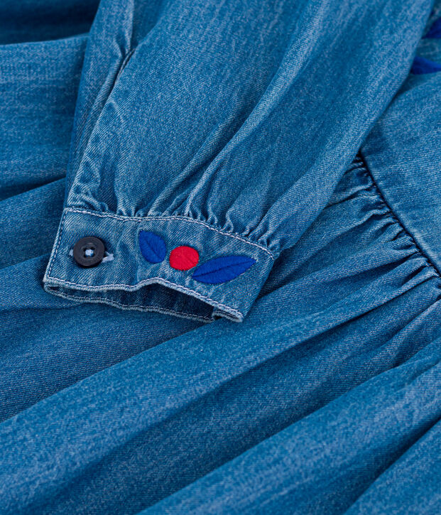Robe enfant manches longues en denim bleu