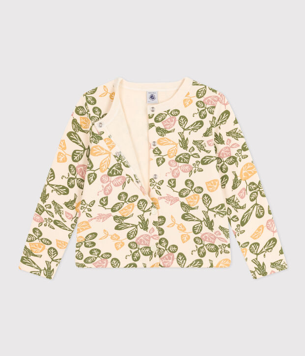 Cardigan voor meisjes in katoen ecru/multicouleur