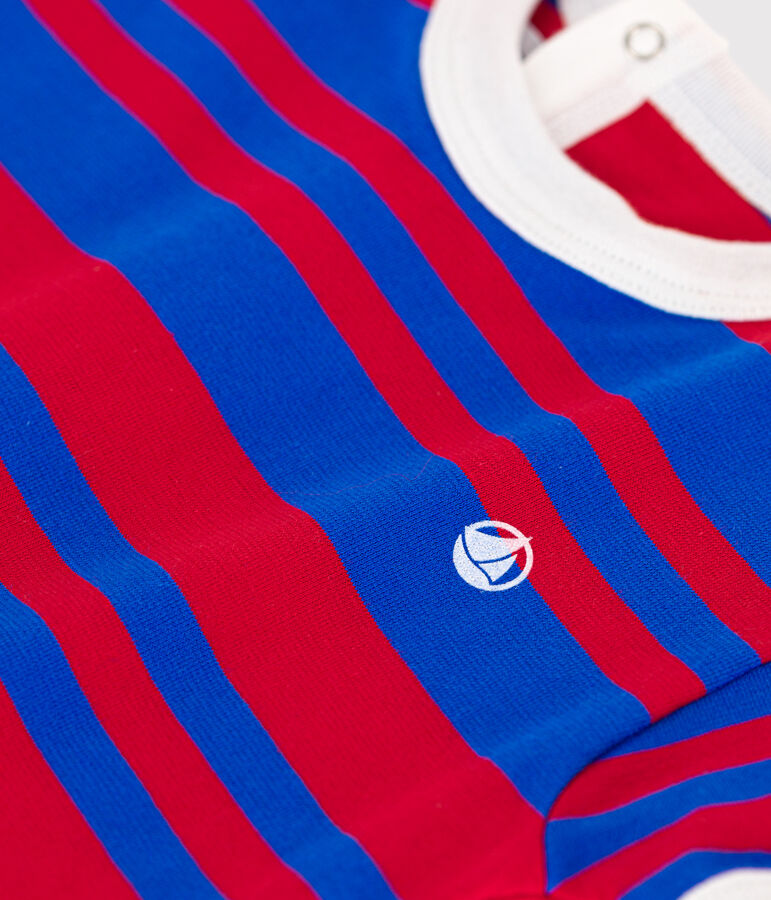 Combinaison courte b&eacute;b&eacute; en jersey ray&eacute; bleu/rouge