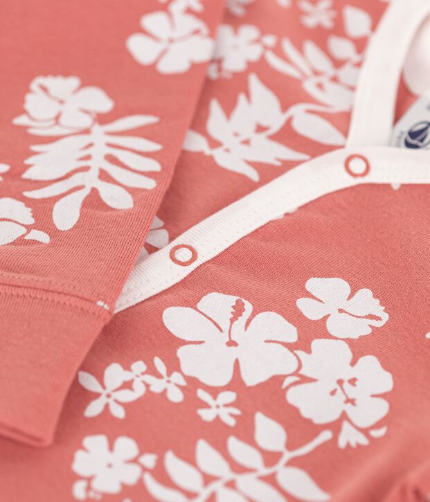 Babyslaapzak met Hawa&iuml;-print en met afneembare voetjes in katoen roze/wit