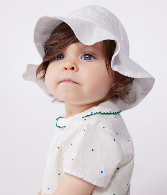 Capeline bébé fille en popeline unie blanc ECUME