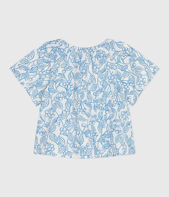 Blouse enfant en coton manches courtes imprimé cerises bleu MARSHMALLOW/ PORCELANA