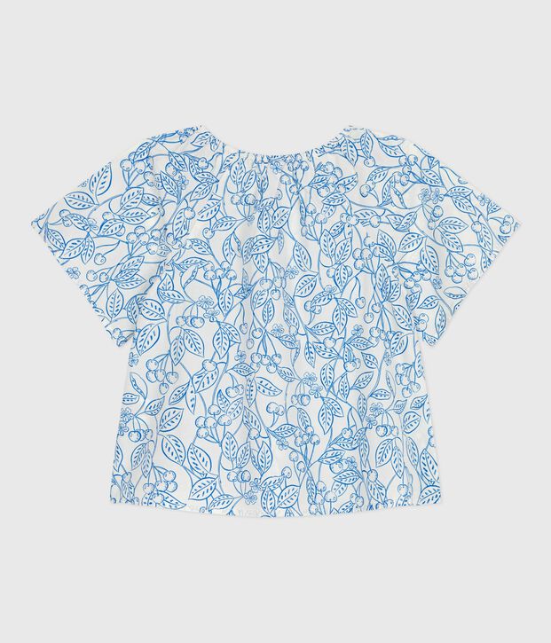 Blouse enfant en coton manches courtes imprim&eacute; cerises bleu/bleu