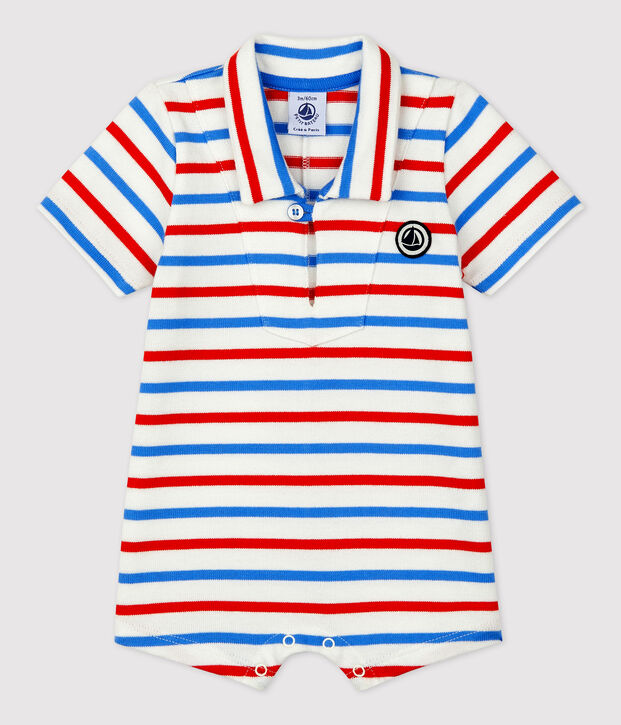 Combinaison courte en jersey &eacute;pais b&eacute;b&eacute; blanc/multicouleur
