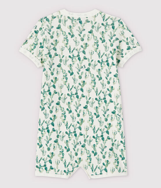 Katoenen/linnen playsuit met cactus voor baby's wit MARSHMALLOW/wit MULTICO