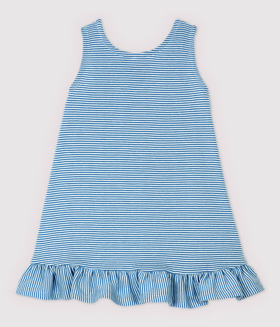 Jurk van biologisch katoen voor baby's blauw ALASKA/wit ECUME