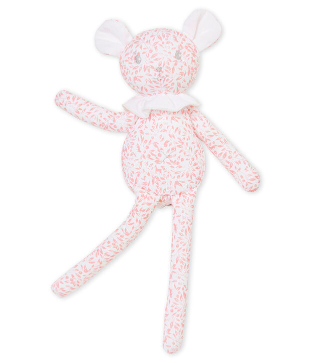 Doudou agneau jersey imprim&eacute; blanc/rose