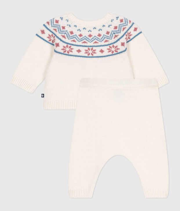 Ensemble 2 pi&egrave;ces b&eacute;b&eacute; cardigan jacquard en tricot blanc/rose