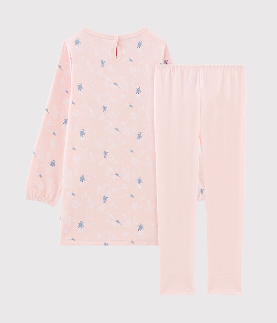 Chemise de nuit manches longues imprimée pingouin petite fille en jersey double face rose MINOIS/blanc MULTICO