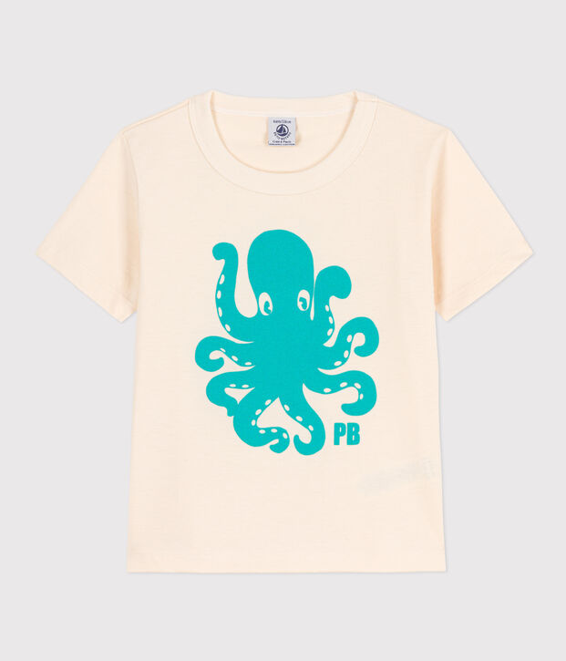 T-shirt met korte mouwen en flockprint voor jongens ecru
