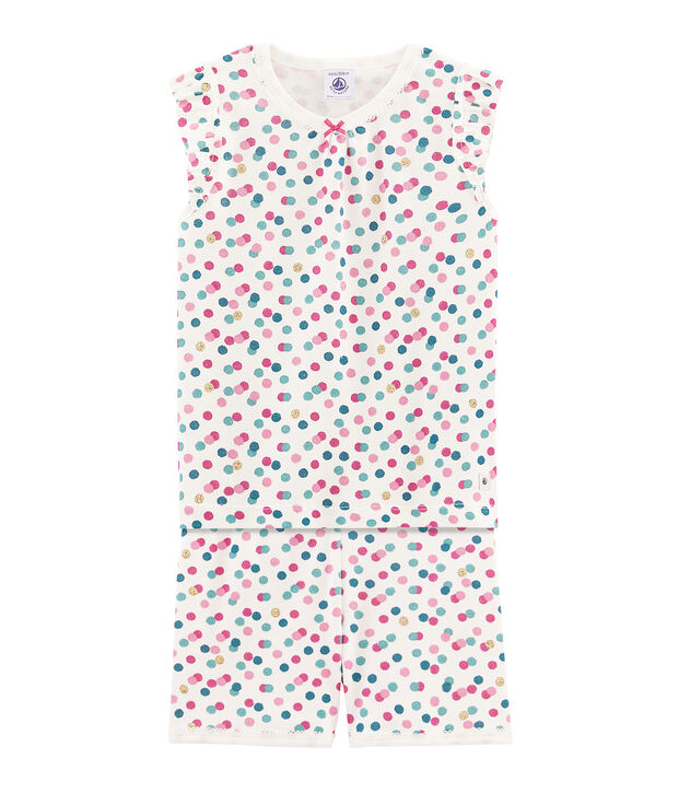 Korte meisjespyjama van gebreide stof wit/multicouleur