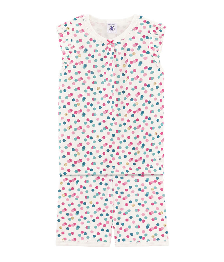 Pyjacourt petite fille en c&ocirc;te blanc MARSHMALLOW/blanc MULTICO