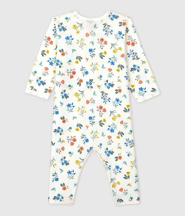 Dors-bien fleuri b&eacute;b&eacute; sans pieds en coton blanc/multicouleur