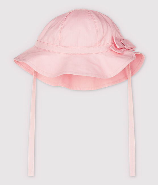 Capeline à nœud en twill uni bébé fille rose FLEUR