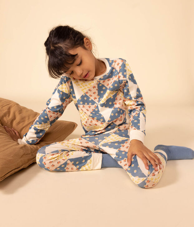 Katoenen patchwork pyjama voor meisjes ecru/multicouleur