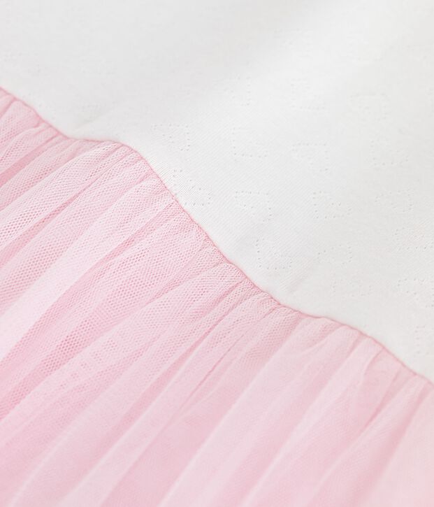 Kinderjurkje met korte mouwen van katoen en tule met hartjesmotiefje roze/roze