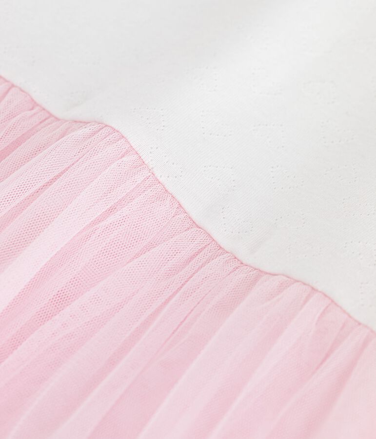 Kinderjurkje met korte mouwen van katoen en tule met hartjesmotiefje roze/roze