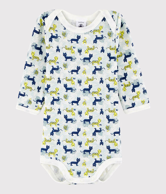 Rompertje met lange mouwen babymeisje - babyjongen wit MARSHMALLOW/wit MULTICO