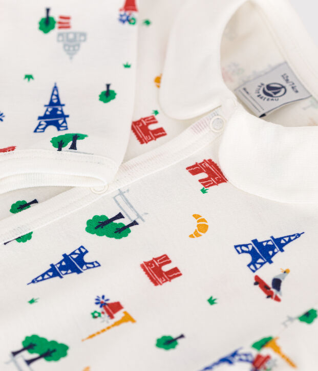 Pyjama sans pieds imprim&eacute; Paris en coton b&eacute;b&eacute; blanc/multicouleur