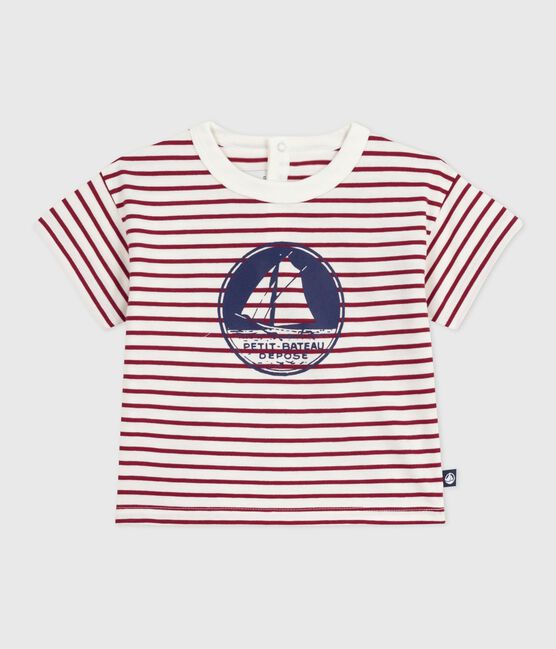 Tee-shirt bébé en coton manches courtes rayé rouge MILK/ AMARANTE