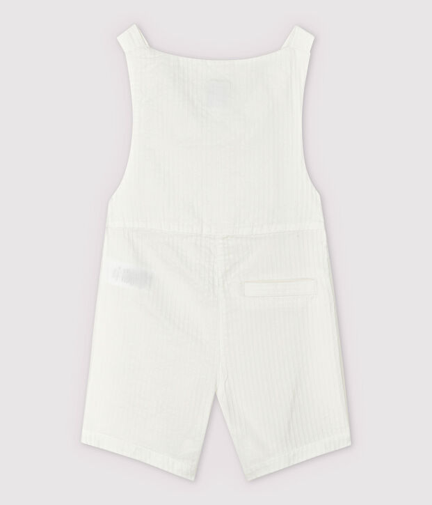 Salopette courte en popeline ray&eacute;e b&eacute;b&eacute; gar&ccedil;on blanc