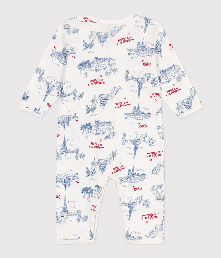 Katoenen babypyjama zonder voetjes met Parijsmotief wit/multicouleur