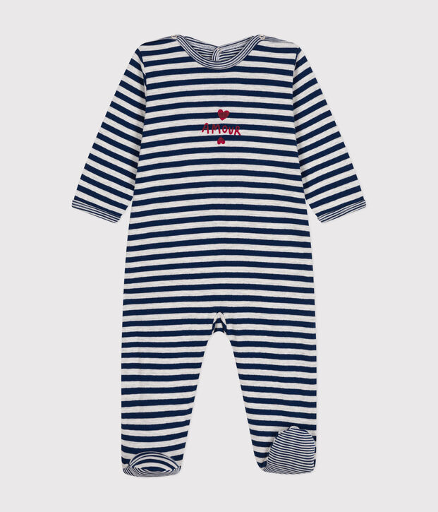 Pyjama  rayures en tubique b&eacute;b&eacute; bleu/beige