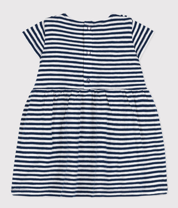 Gestreepte jurk met korte mouwen van gevlamde jerseystof voor baby's blauw/wit