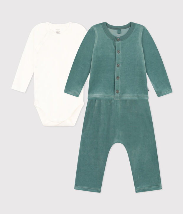Setje van velours en rompertje voor baby's groen