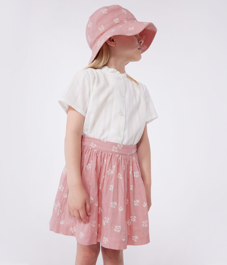 Jupe enfant en coton fleurie rose/blanc