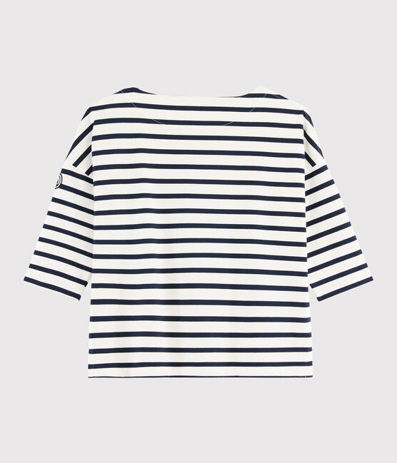 Katoenen marinetrui Dames wit MARSHMALLOW/blauw SMOKING