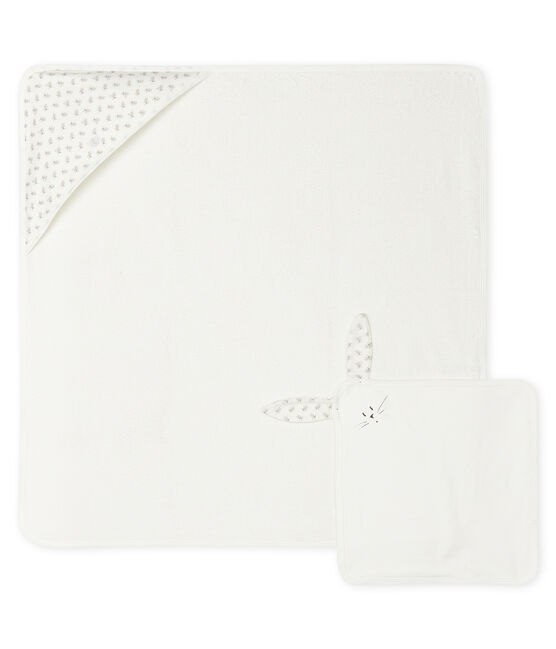 Coffret carré de bain et doudou bébé en éponge et tubique blanc MARSHMALLOW/blanc MULTICO
