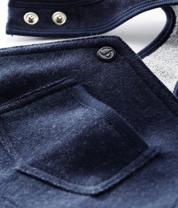 Salopette longue en molleton b&eacute;b&eacute; gar&ccedil;on bleu marine