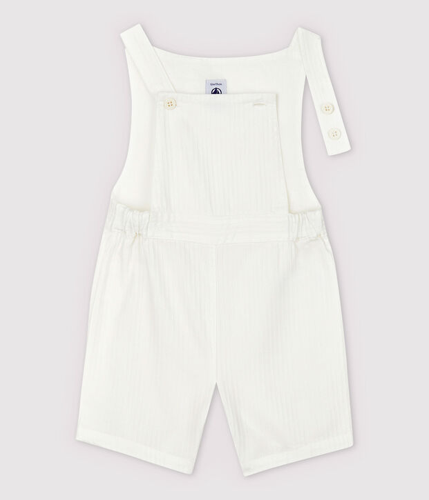 Salopette courte en popeline ray&eacute;e b&eacute;b&eacute; gar&ccedil;on blanc
