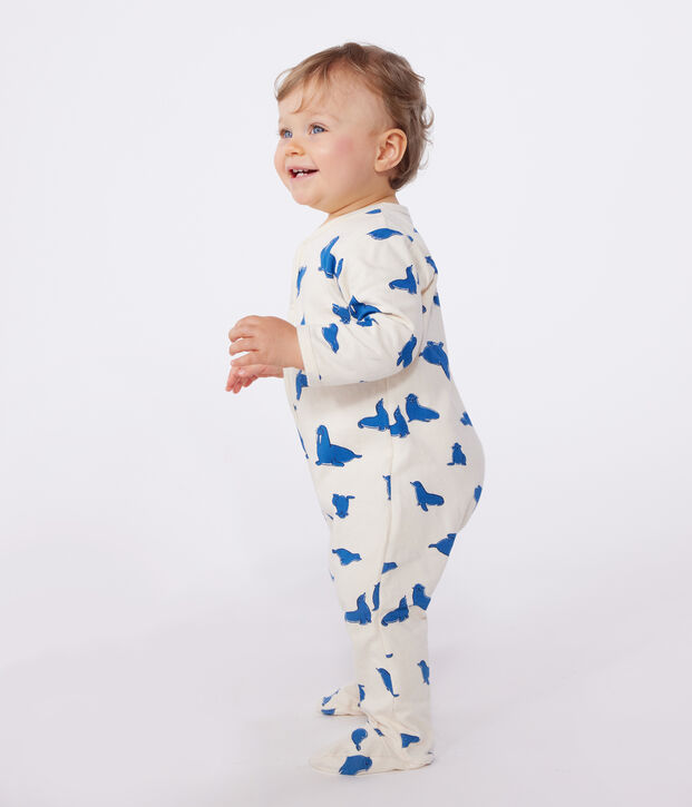 Babypyjama van tubic met walrusprint ecru/multicouleur