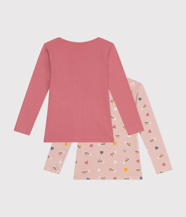 Setje met 2 katoenen T-shirts met lange mouw en hartmotiefje voor kinderen multicouleur