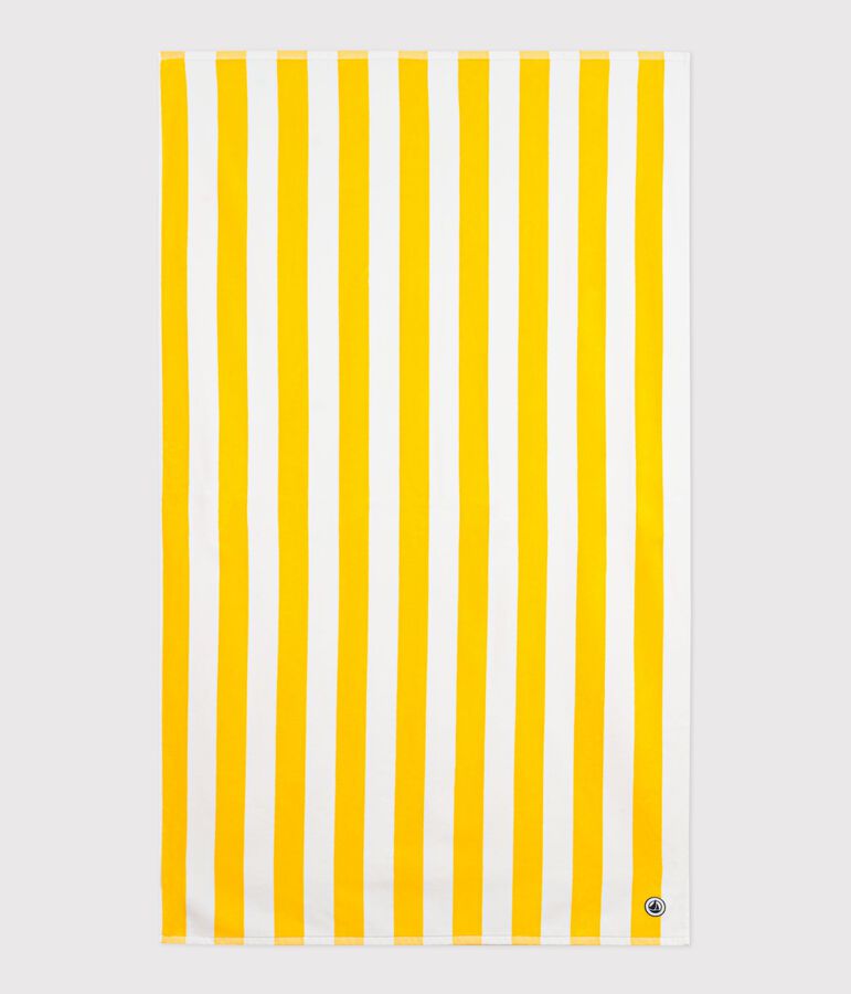 Strandhanddoek in katoenen badstof met strepen geel/wit