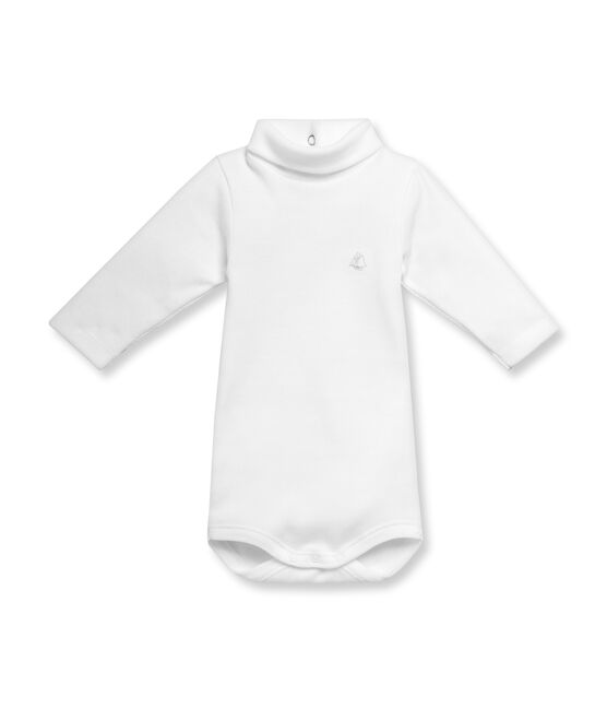 Body bébé mixte col roulé manches longues en coton gratté blanc Ecume
