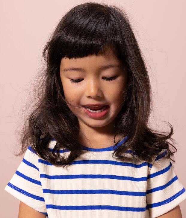 Gestreept T-shirt in katoen voor meisjes ecru/blauw