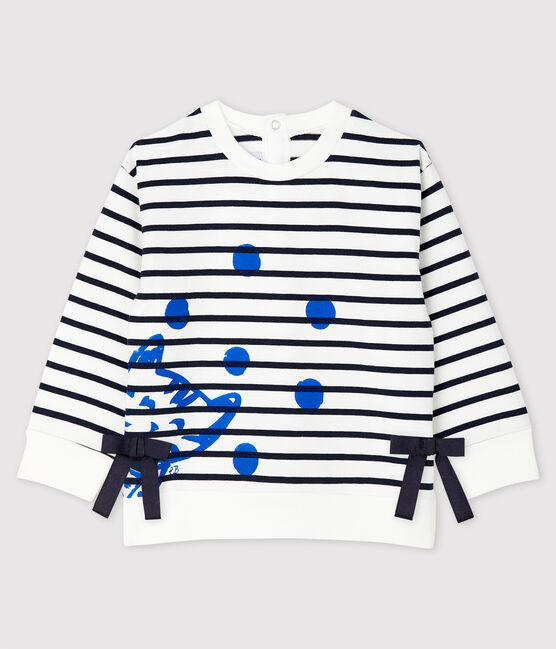 Jersey marinière voor babymeisjes met lange mouwen. wit MARSHMALLOW/blauw SMOKING
