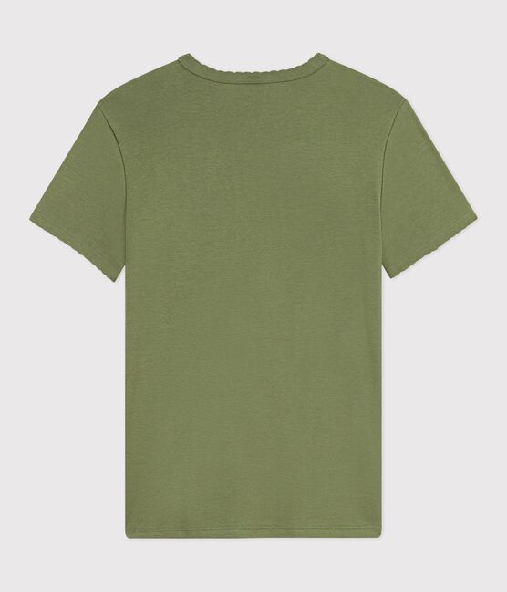 Dames-T-shirt van effen katoen met korte mouwen groen OLIVINE