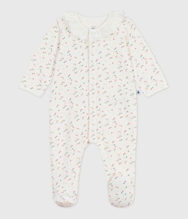 Fluwelen babypyjama met print wit/multicouleur