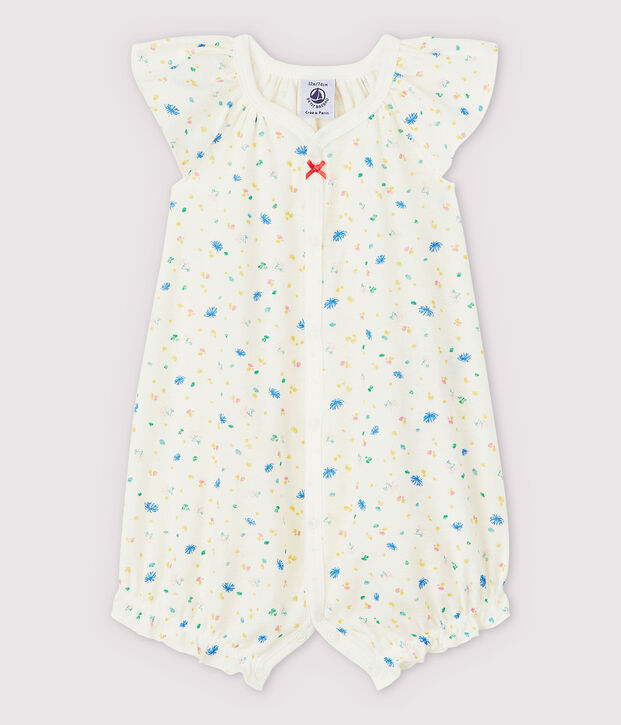 Combicourt &agrave; petites fleurs b&eacute;b&eacute; en coton et lin blanc/multicouleur