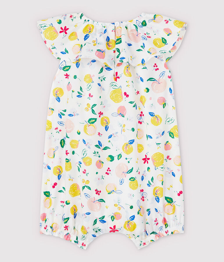 Korte popeline jumpsuit voor babymeisjes wit MARSHMALLOW/wit MULTICO