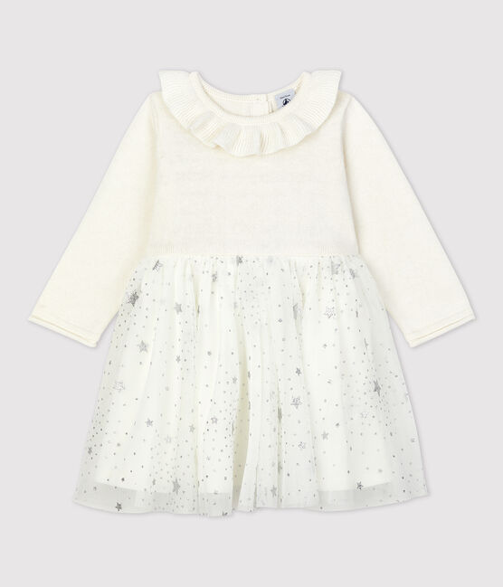 Jurk van tricot baby. wit MARSHMALLOW/grijs ARGENT