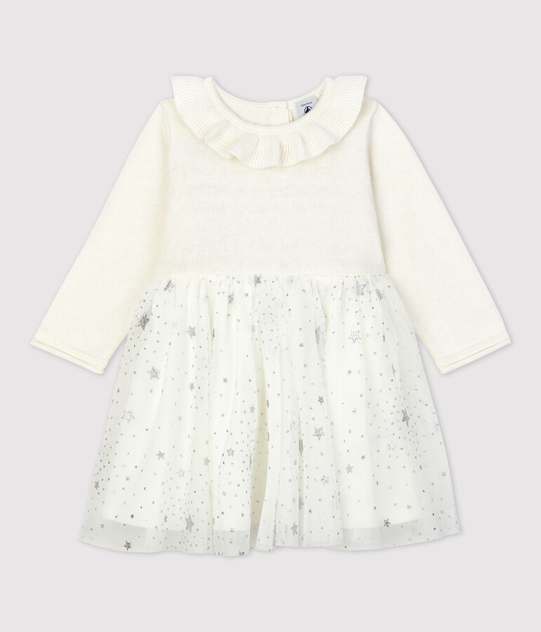 Robe en tricot b&eacute;b&eacute; blanc/gris
