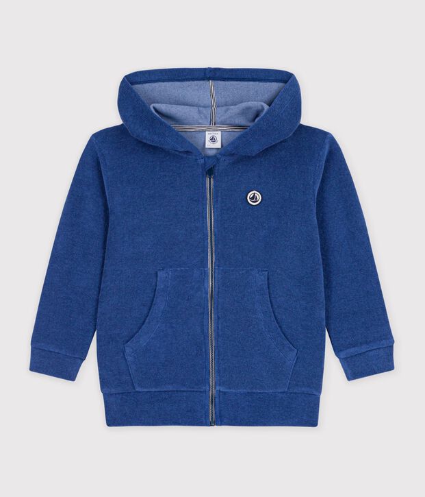 Sweatshirt zipp&eacute; enfant en coton bleu fonc&eacute;