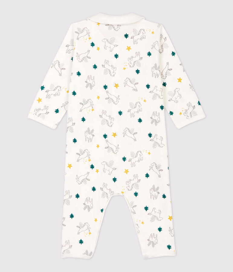 Voetloze babypyjama met col van katoen wit MARSHMALLOW/wit MULTICO