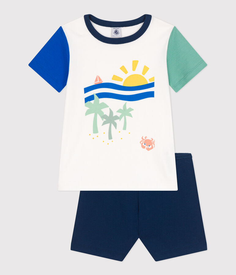 Pyjama short enfant en coton blanc/multicouleur