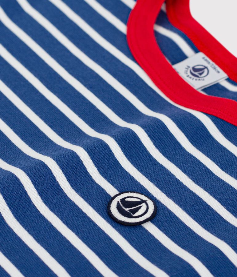 Katoenen kinder-T-shirt met korte mouw en streepjes blauw/wit